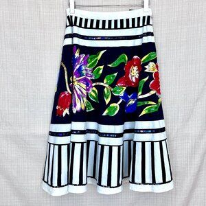 NWT Floral Sequins Skirt Black White Stripe Festive Playful Whimsy Goth Lydia